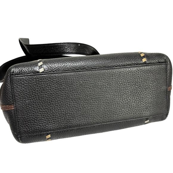 Brighton black pebbled leather shoulder bag purse gold & silver woven trim - Picture 8 of 9